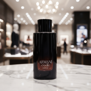 Giorgio Armani Code Parfum, a refillable men's fragrance featuring woody and aromatic notes.